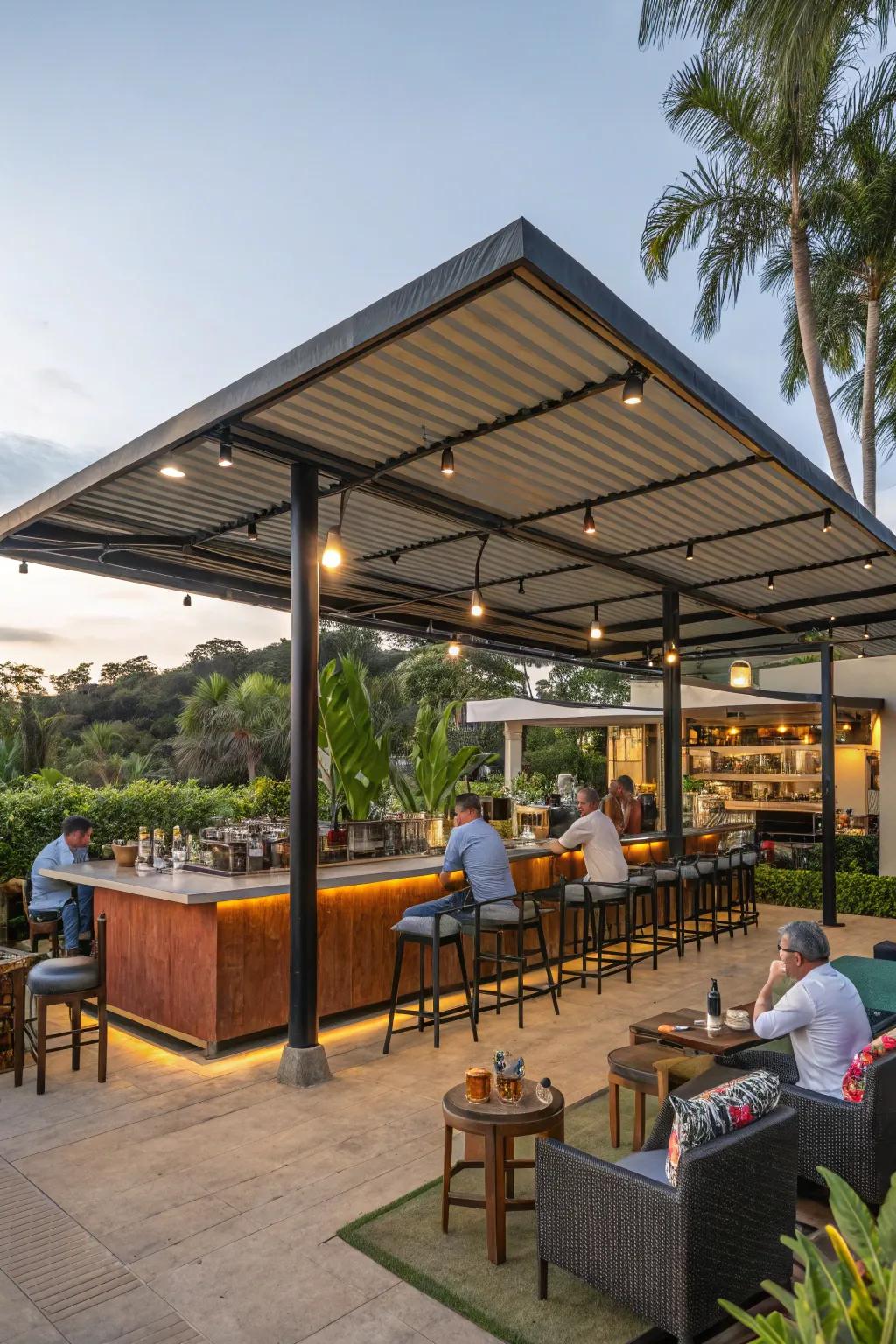 A covered bar area provides all-weather enjoyment.