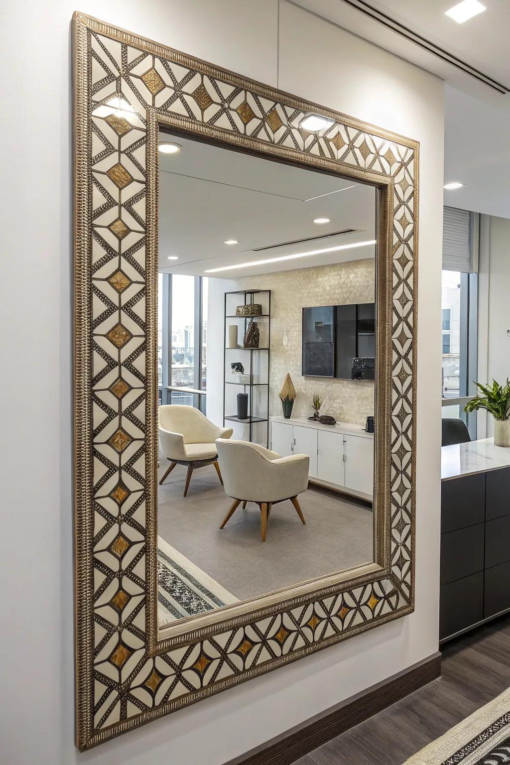 Geometric patterns fashion a modern aesthetic.
