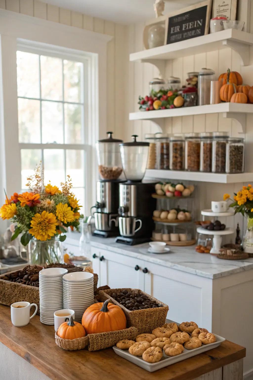 Seasonal decor interchanges keep your coffee bar constantly renewed and energized.