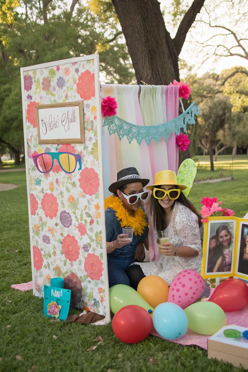 A playful photo corner setup adds amusement and provides treasured memories.
