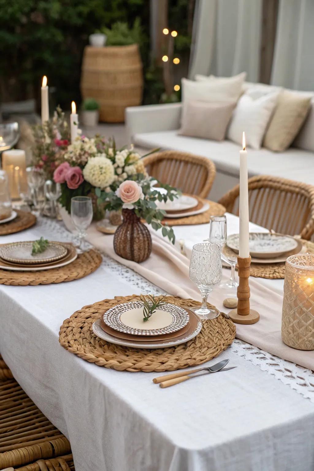 A party table showcasing a blend of textures for added visual interest