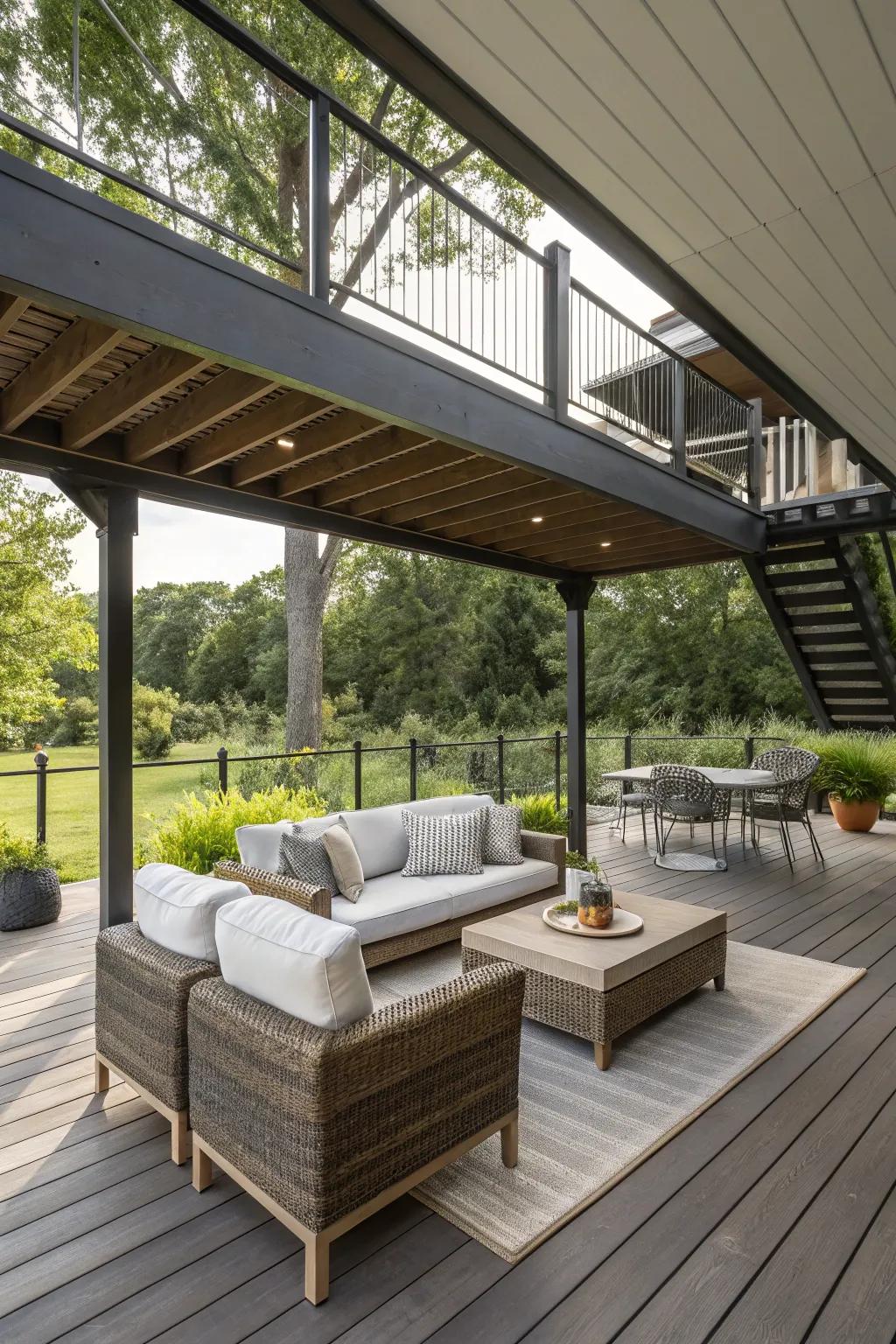 Underdeck spaces offer refreshing, natural shade and additional living room.