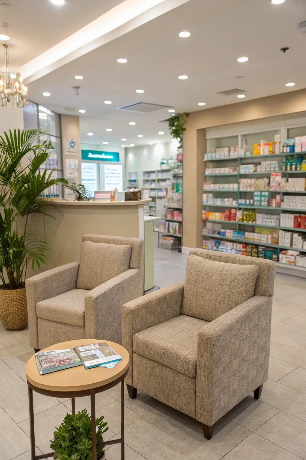 A spot for pharmacy consumers to sit and unwind