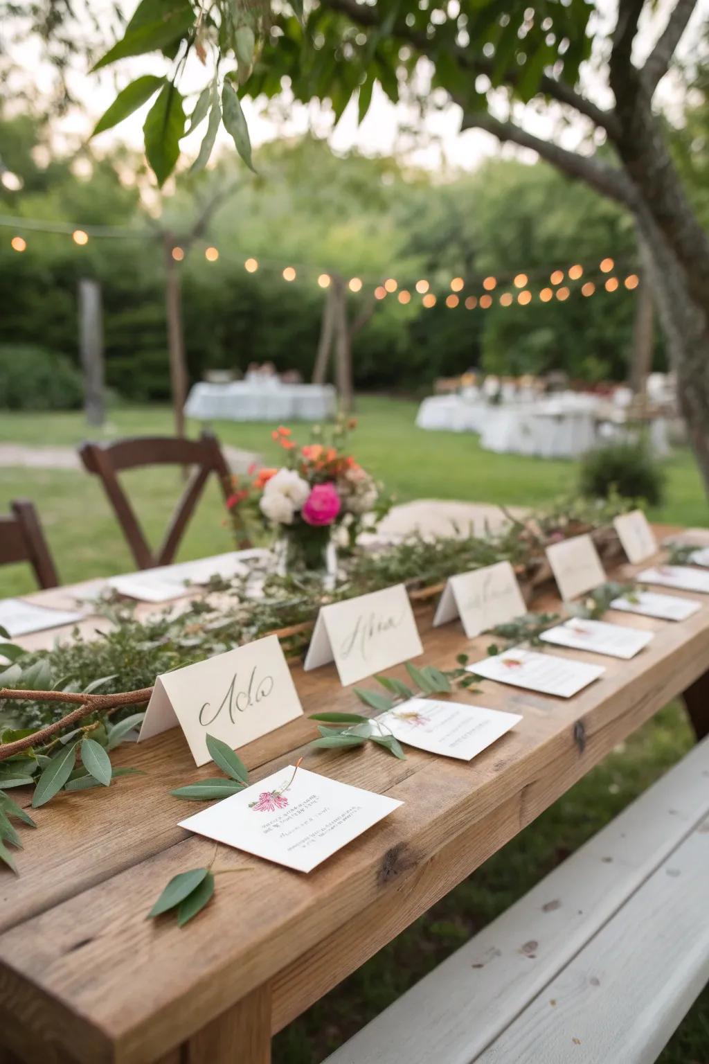 Customized spot markers employing natural components add a thoughtful touch to this table.