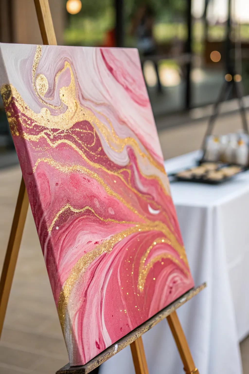 Elegant artwork featuring rosy and metallic accents.