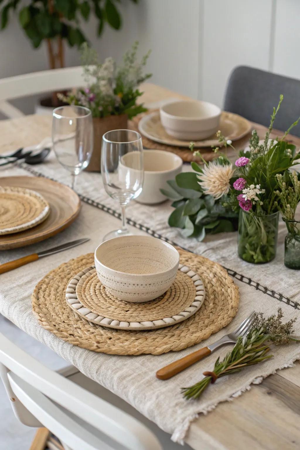 Elevate your dining table with textural placemats that add depth and character.