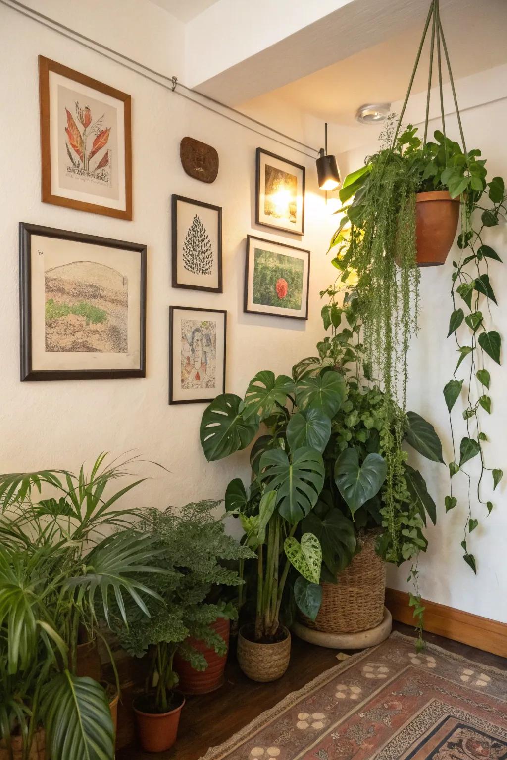 For a personal touch, combine plants with art.