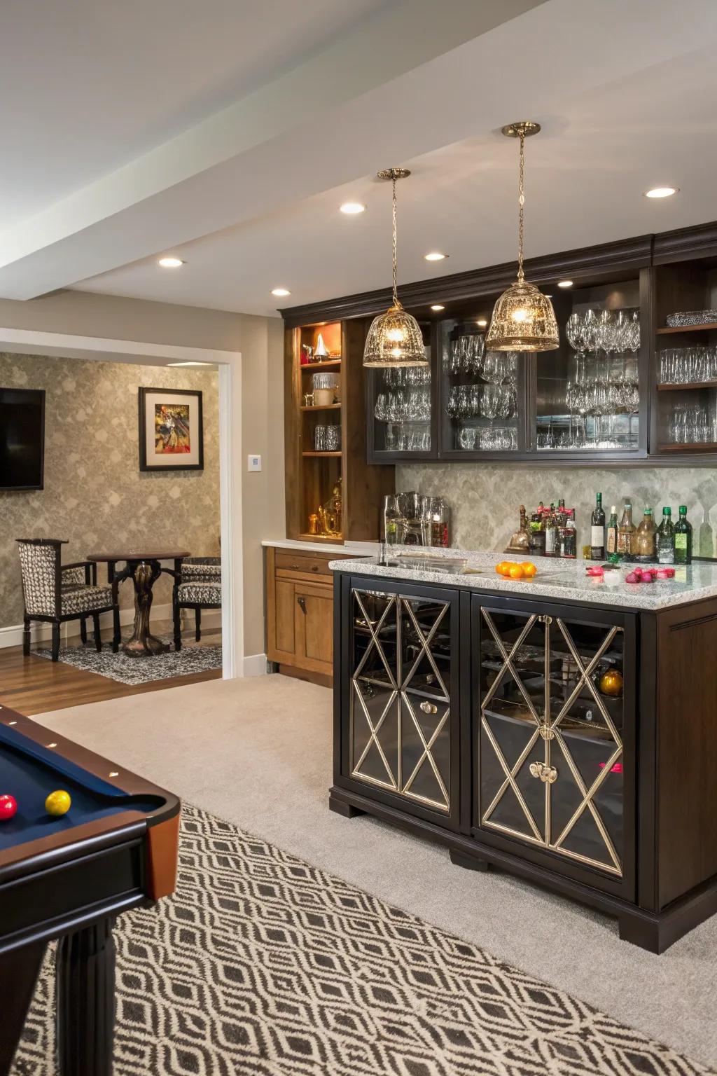 A advanced amusement zone with a stylish house bar.