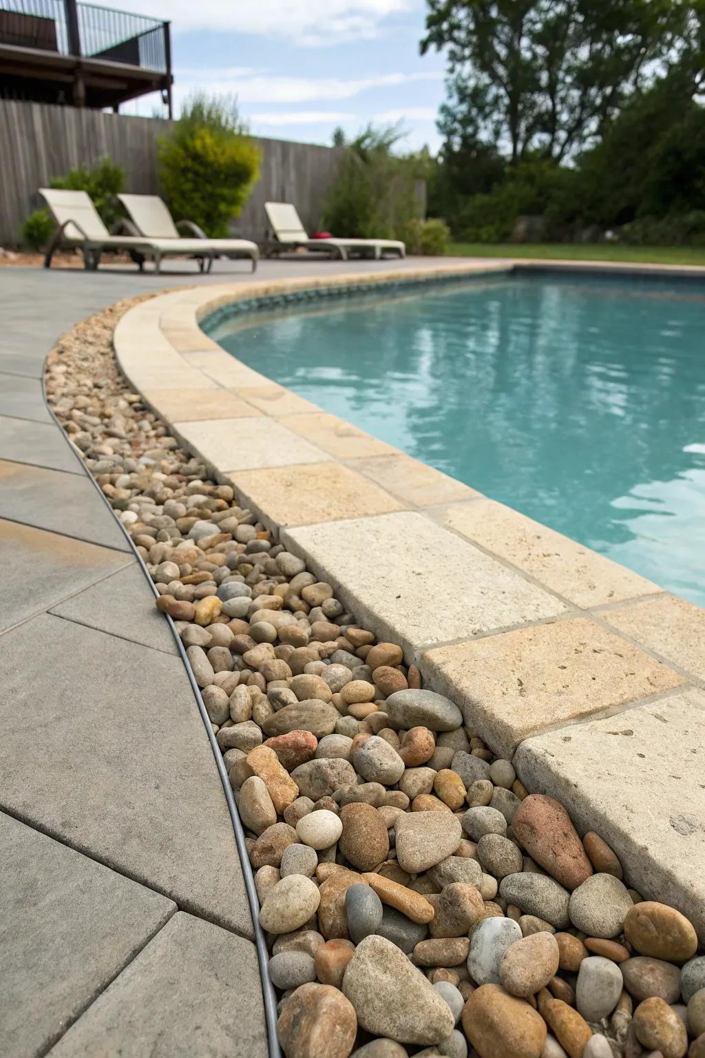 Small stone borders introduce texture and appeal to poolside areas.
