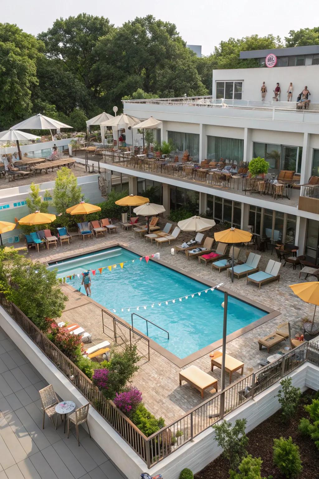 Multi-tiered patios propose a vigorous and organized alfresco expanse.