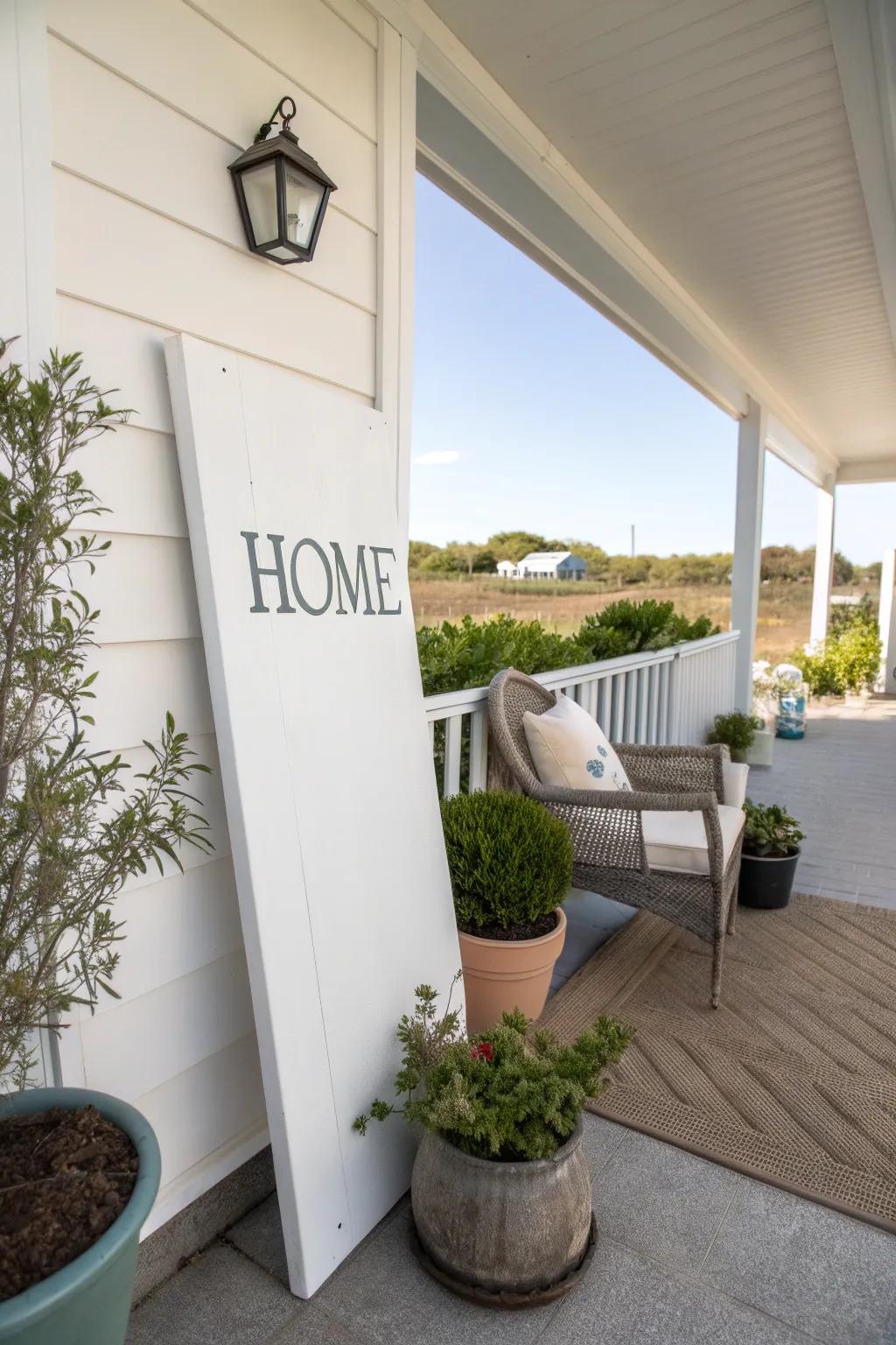 Simplicity reigns with a minimalist porch signboard.