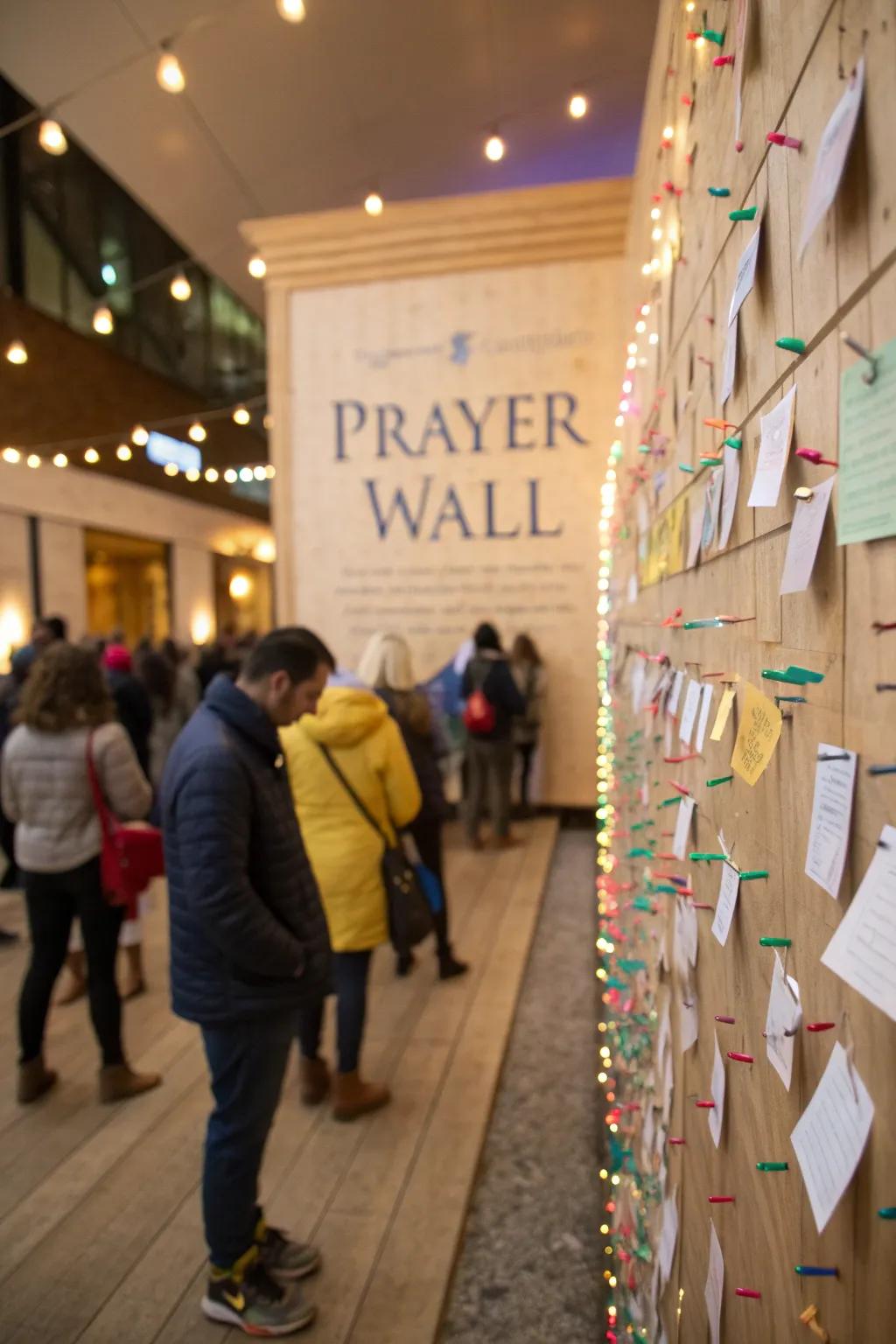 A participatory devotional display encouraging all to contribute their supplications.