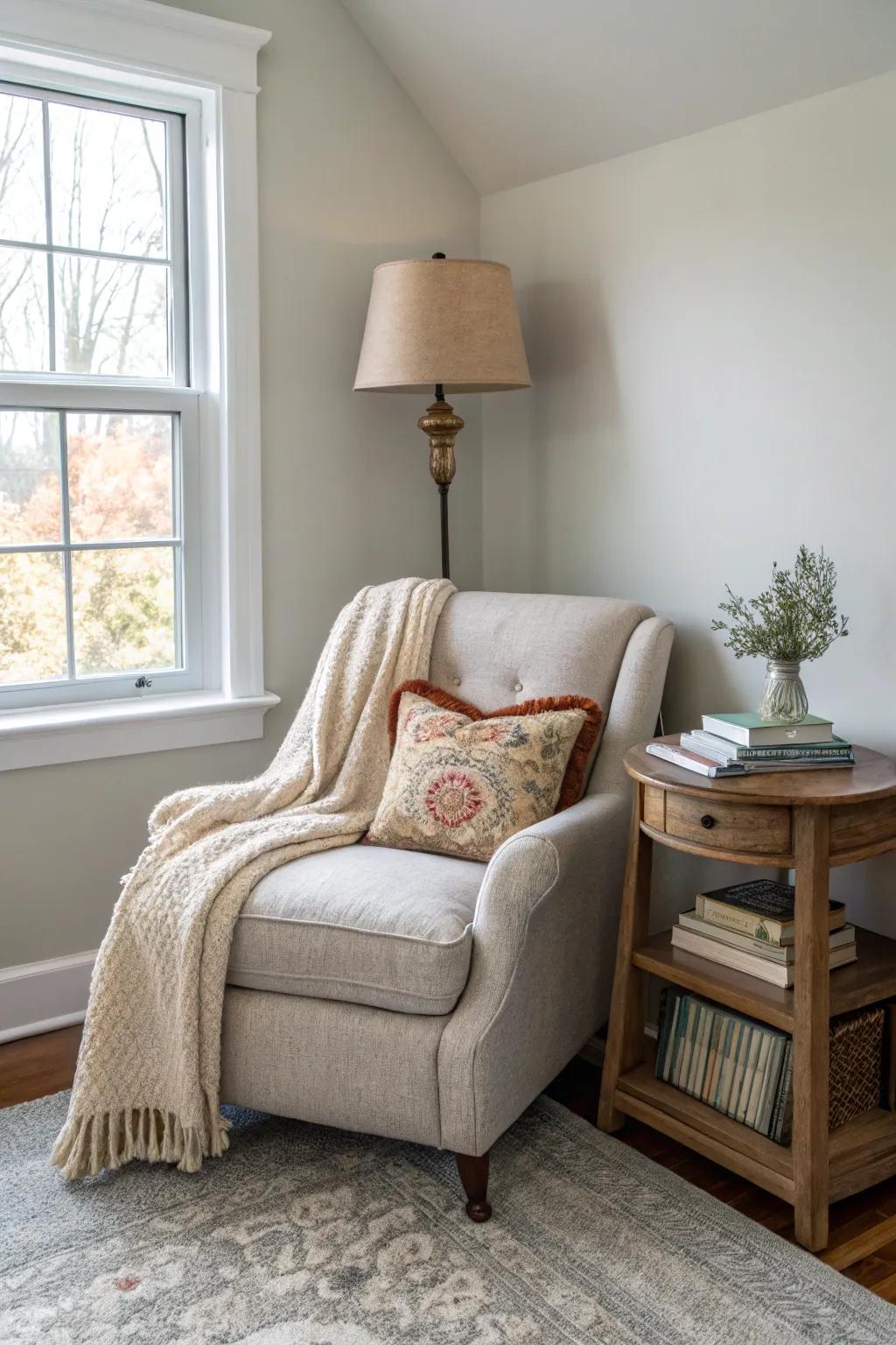 Design a personal retreat with a comfortable seating area.
