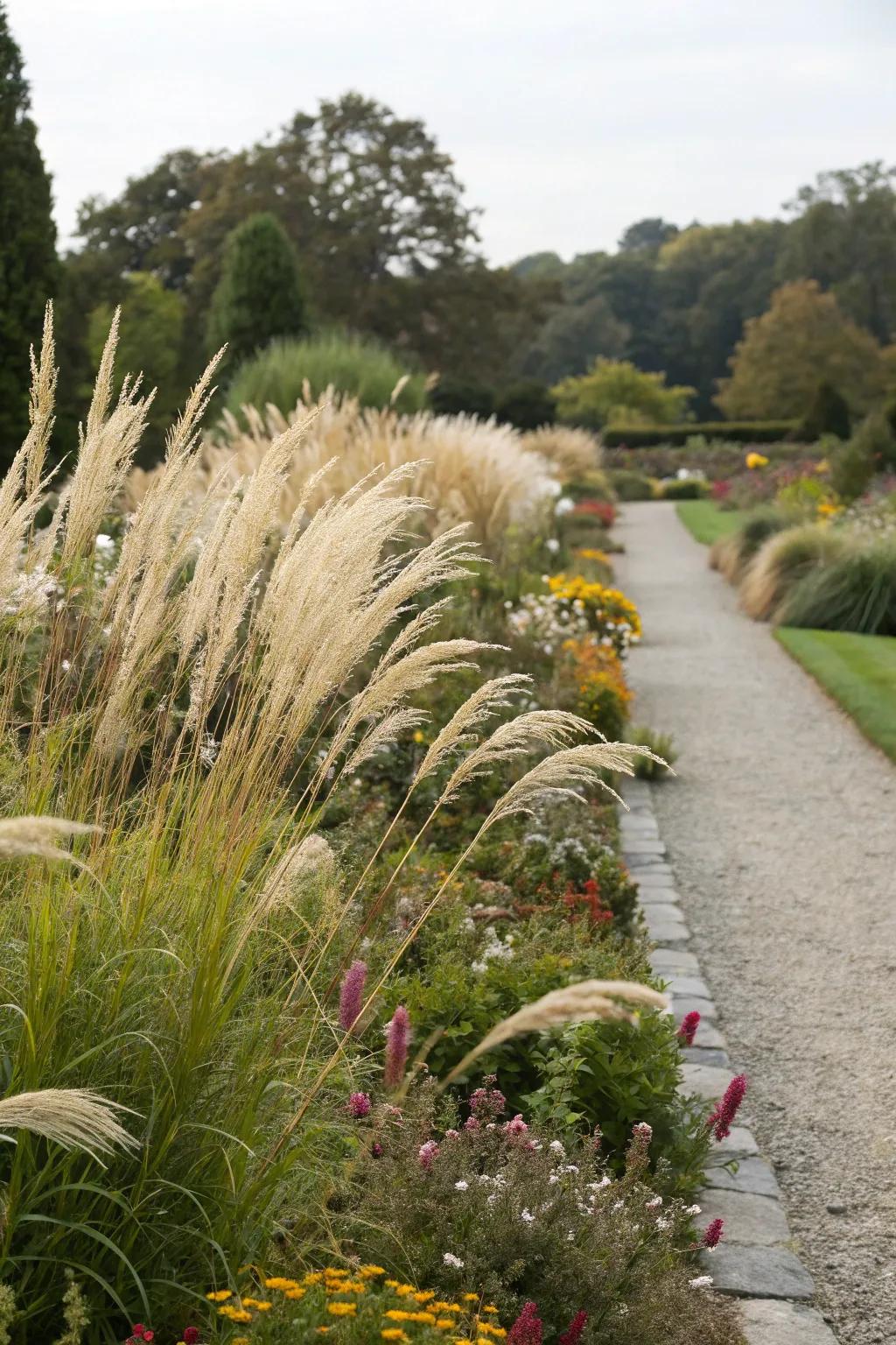 Fancy grasses contributing texture to property borders.