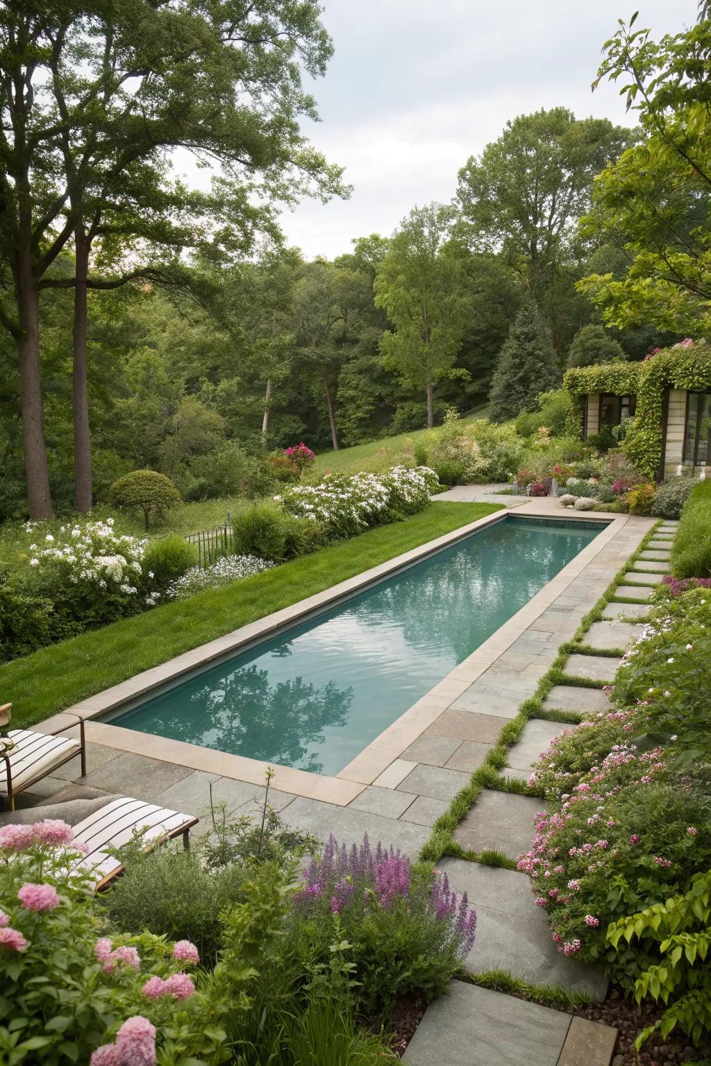 The pool easily blends into the garden landscape.