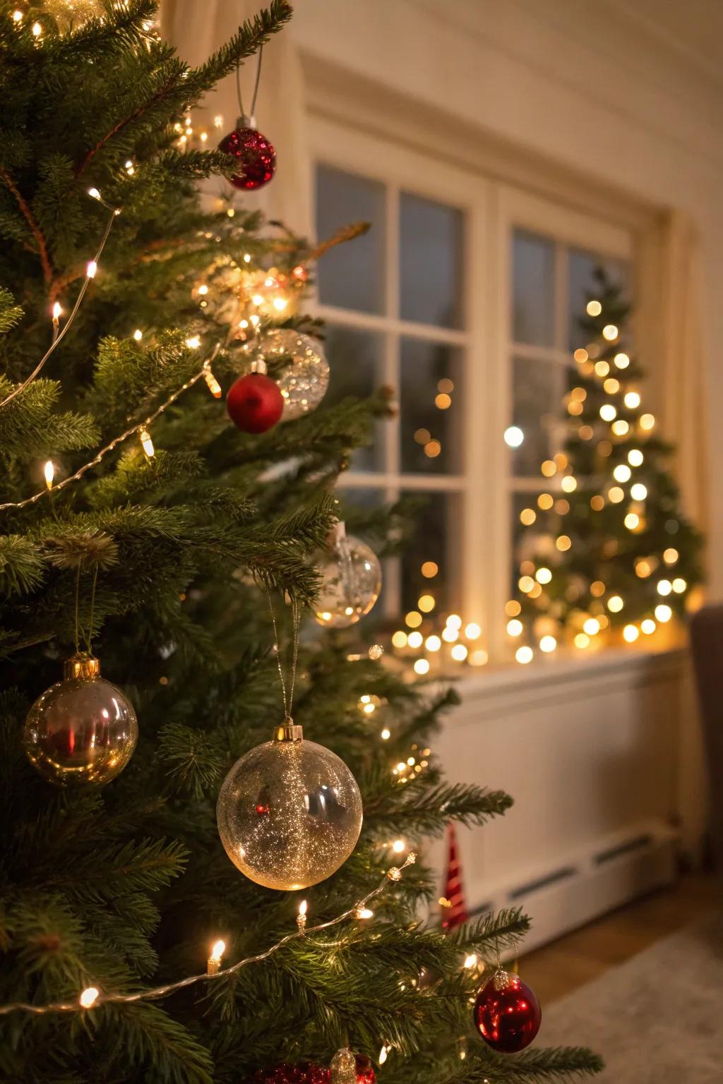 Glass ornaments add elegance and sophistication.