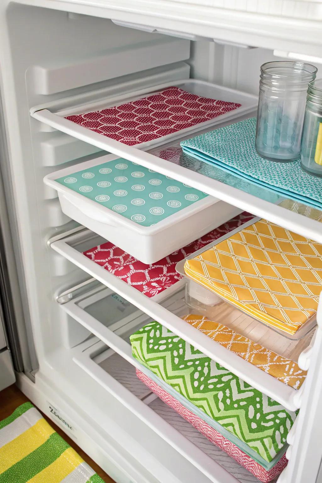 Shelf liners protect your fridge and add a pop of color.