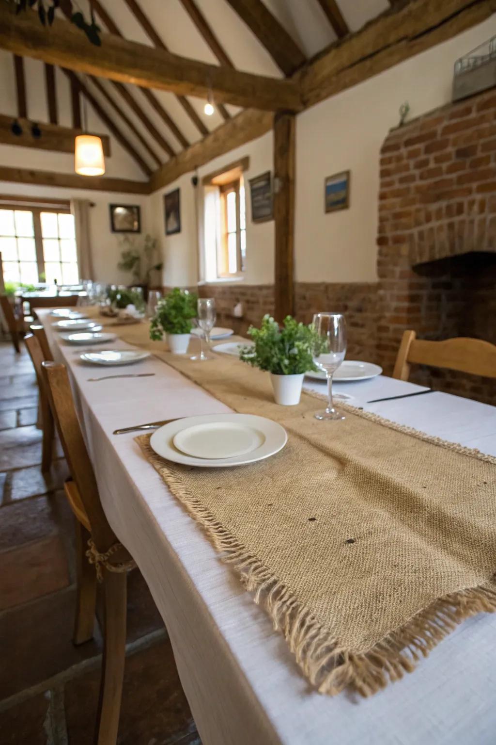 Burlap and all-natural fibers include a natural feeling.