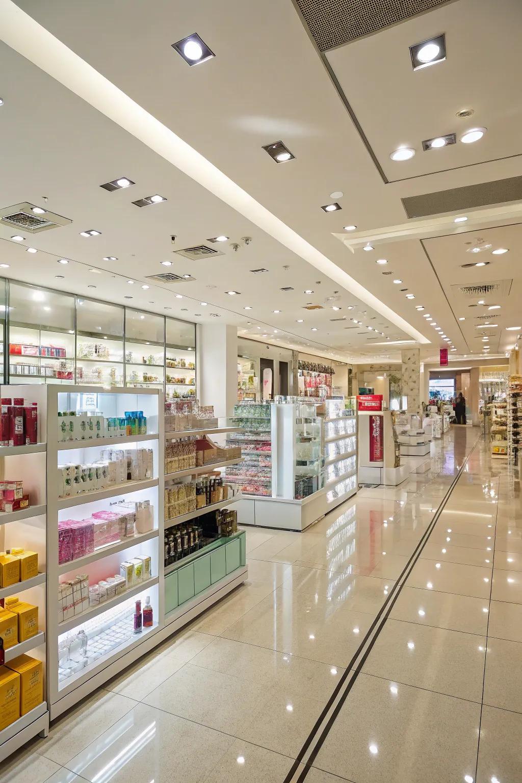 Bright lighting ensuring precise visibility throughout the store.