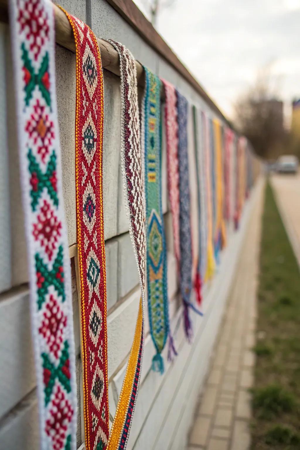 Craft a wall hanging impression with interlaced fabrics.