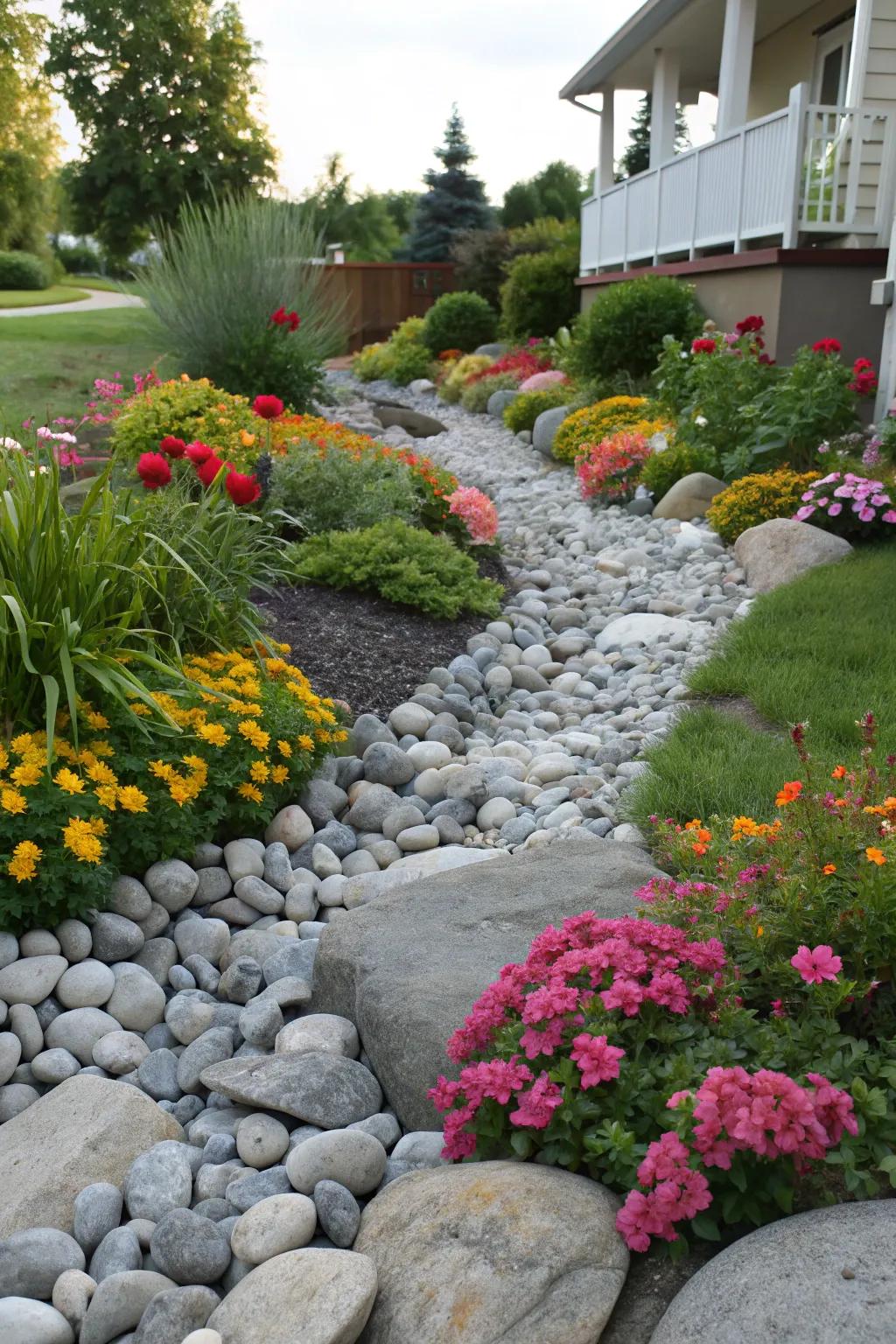 Accentuate your flora via contrasting streamside stone scenery.