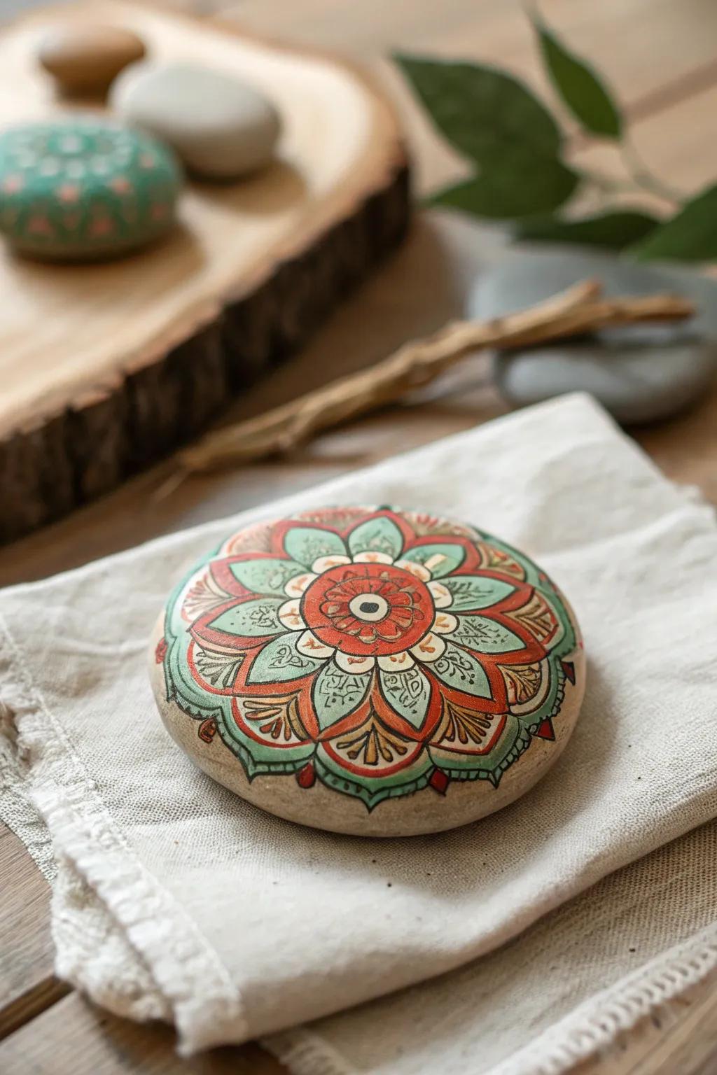 Find tranquility through mandala stone painting, where simplicity intersects with mindful creativity.