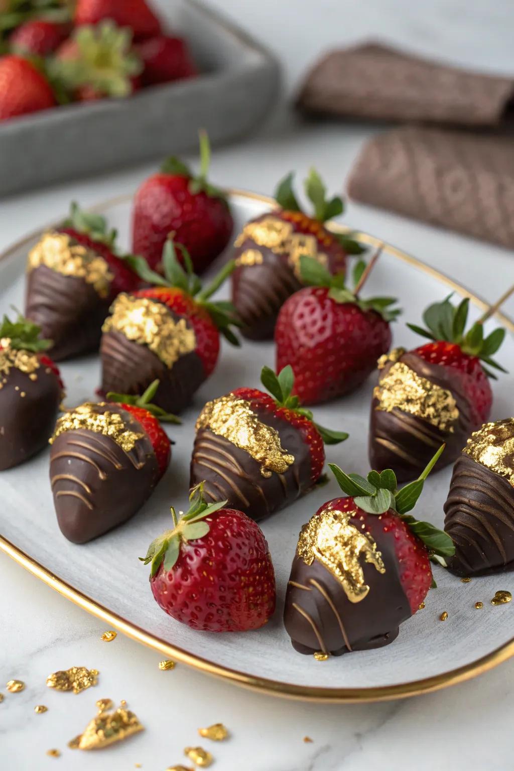 Indulge in the extravagant pleasure of berry sticks covered in dark confection.