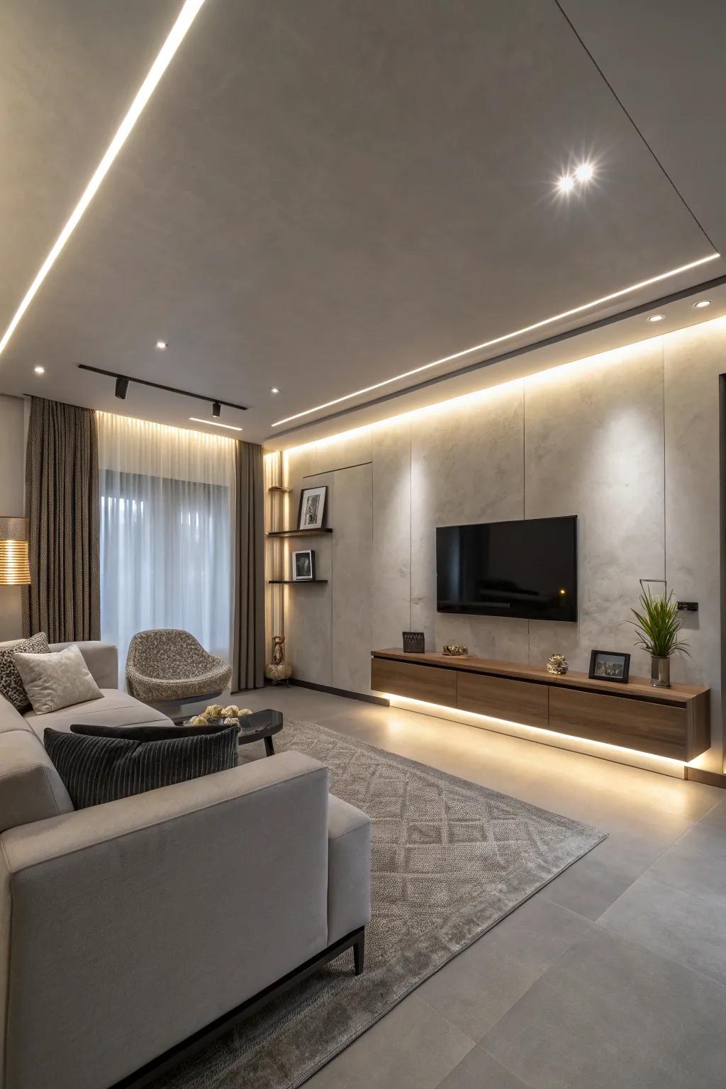 Get a modern look with hidden LED cove lighting.