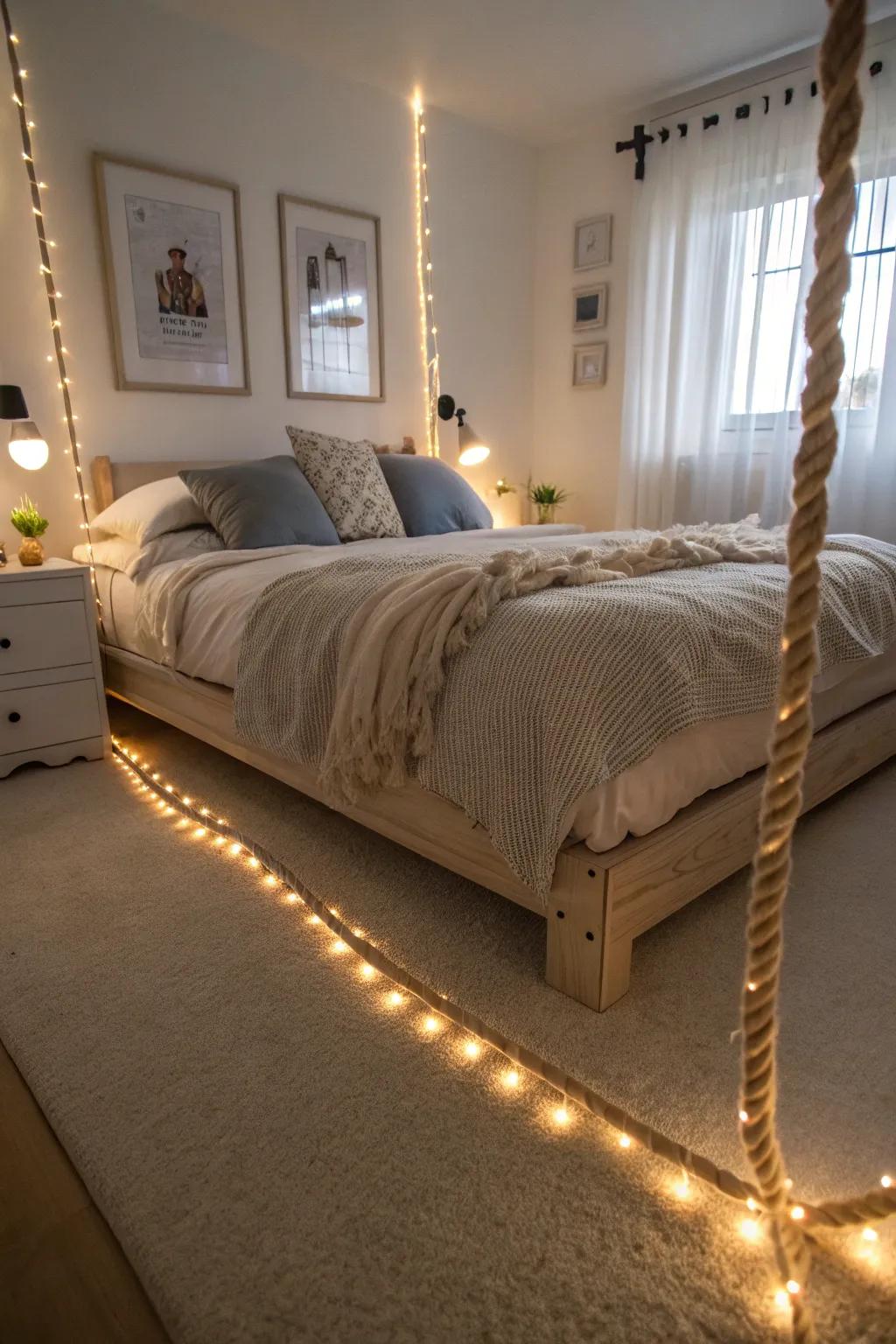 Add a dreamy glow to your bedroom with under-bed radiant strands.