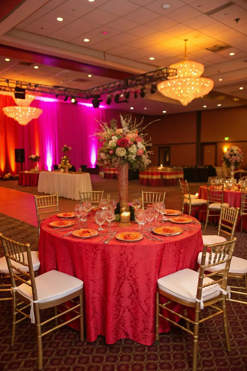Bold covering creating an eye-catching statement at a wedding.