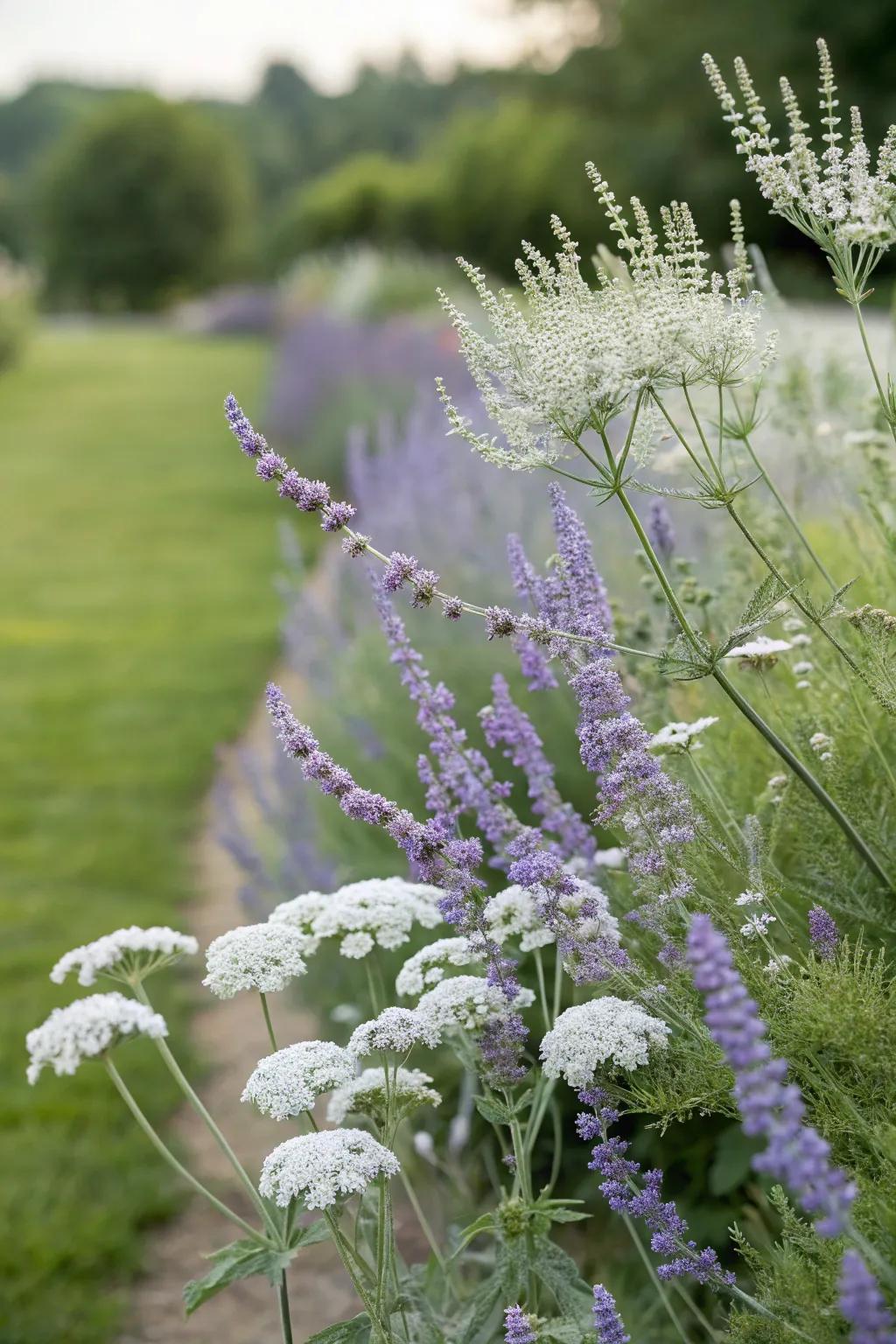 A subtly elegant garden featuring 'Silver Whisper' and fineleaf.
