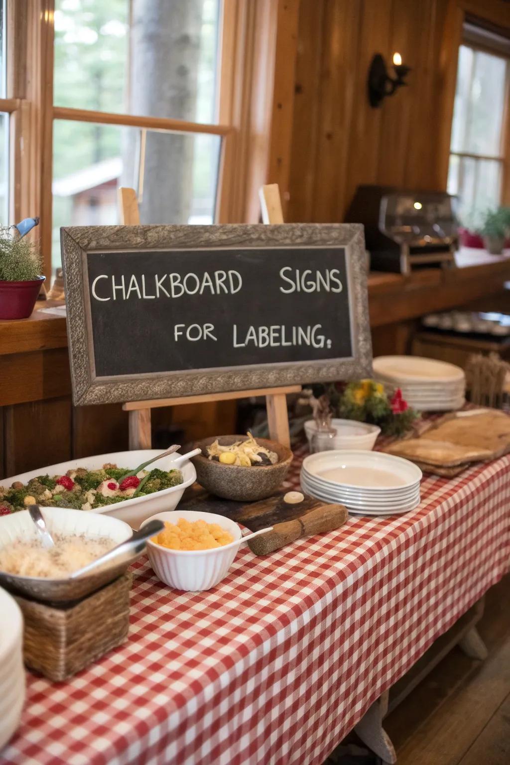 Chalkboard signs give the sideboard a whimsical and useful element.