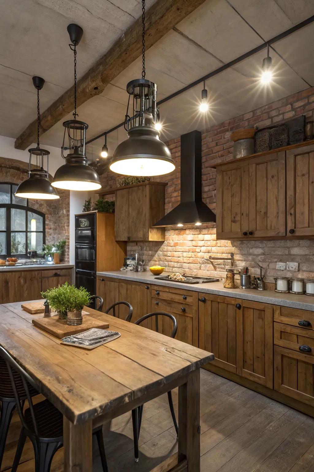 A culinary space harmonizing countryside allure with manufacturing illumination.