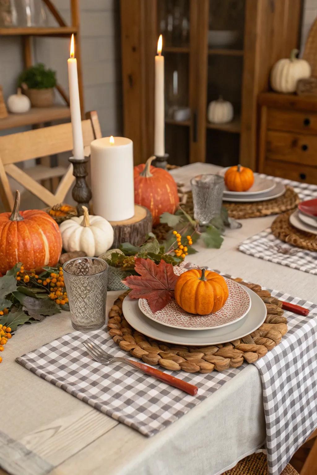 Gingham napkins add rustic charm.