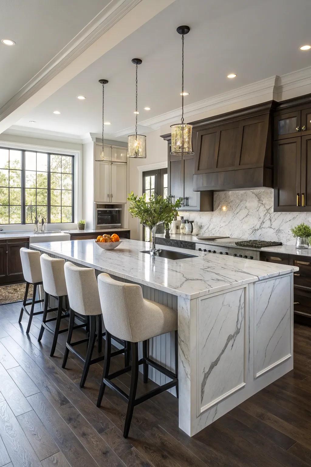 The kitchen island serves as a central hub in this country kitchen.