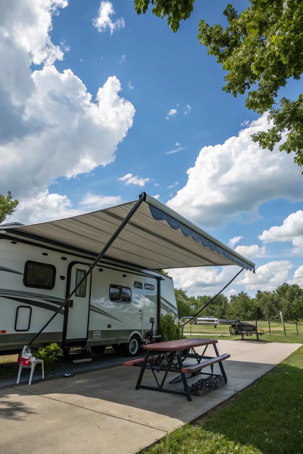 Overheads provide comfort and defense from sun and rain.