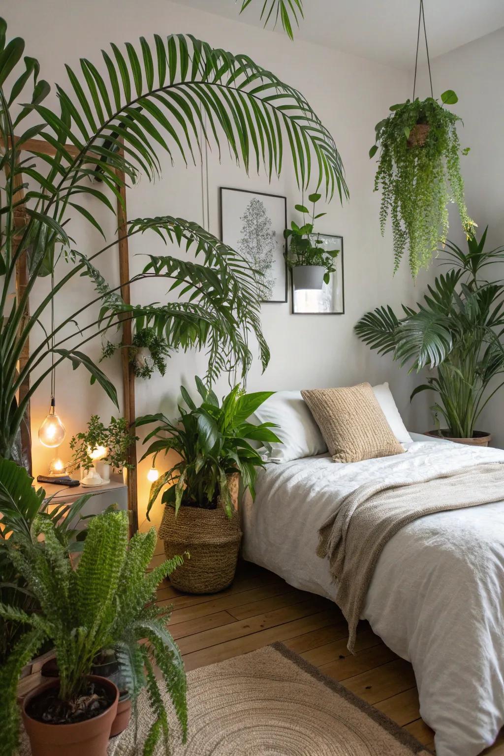 Indoor greenery builds a lush, vibrant environment.