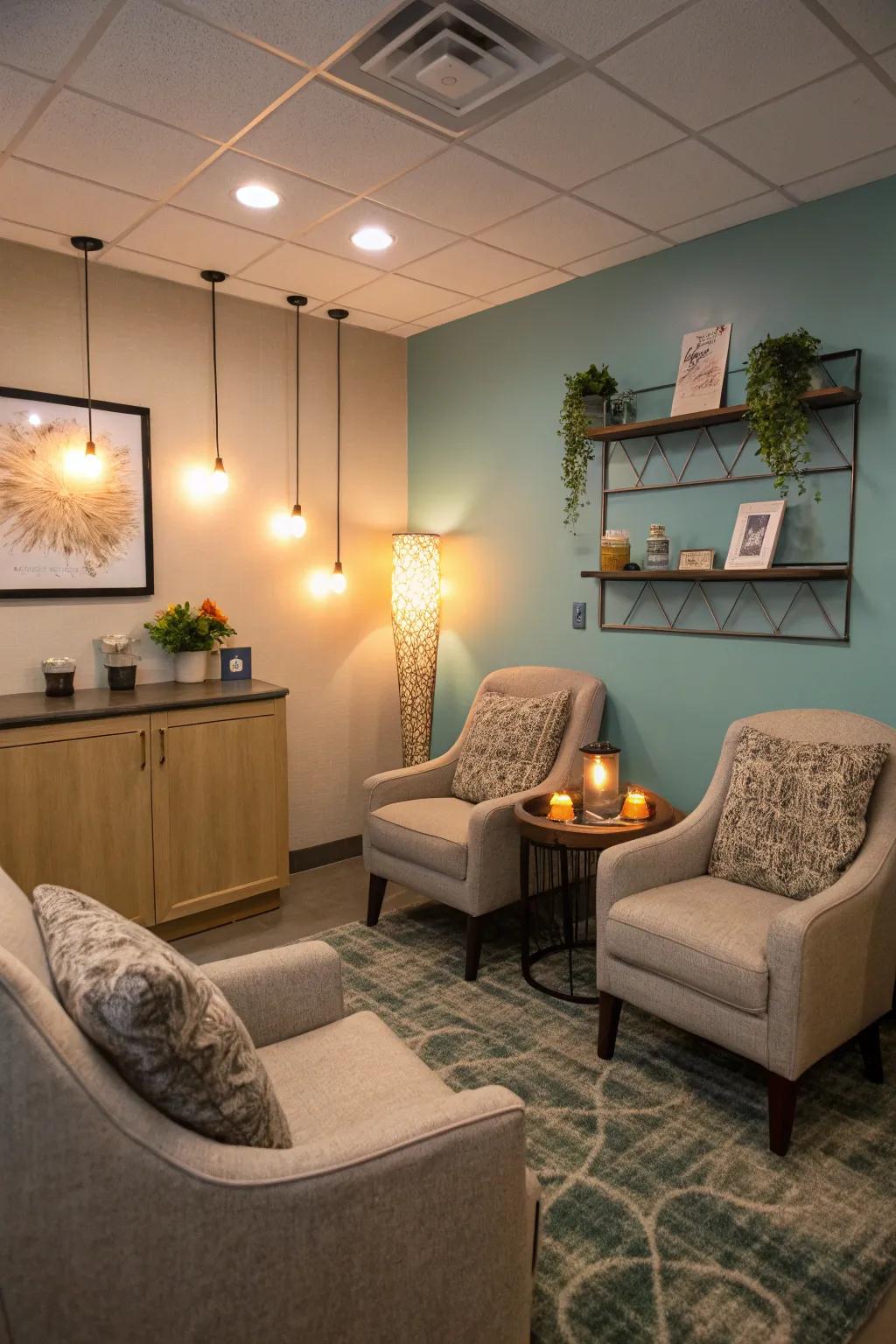 Atmospheric lighting establishes the ideal tone for relaxation.
