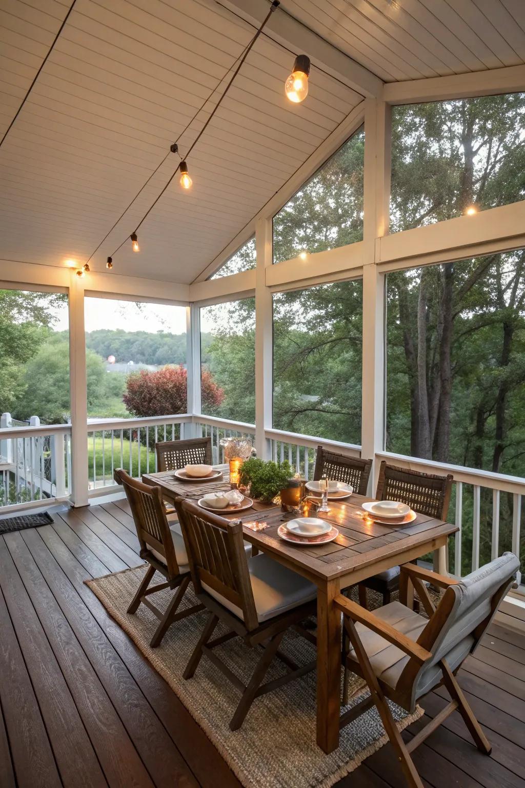 An open-air dining sector on the veranda proposes an enchanting dining venture.