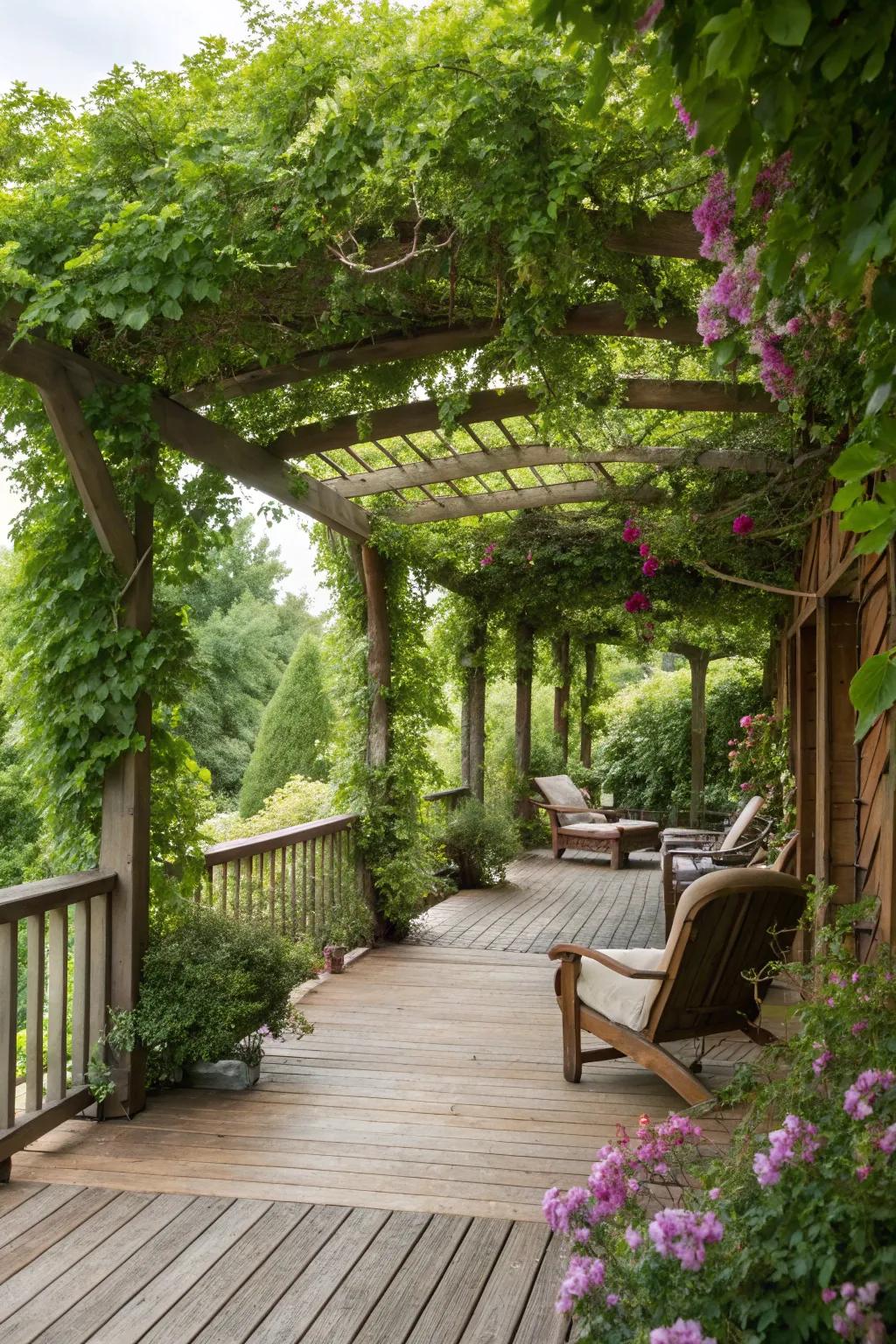 Vines metamorphose your deck into a shaded sanctuary.