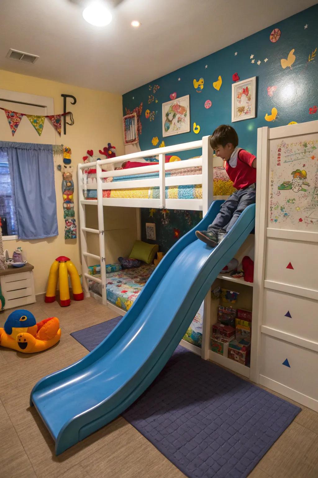 An indoor slide adds a surprising and fun element.