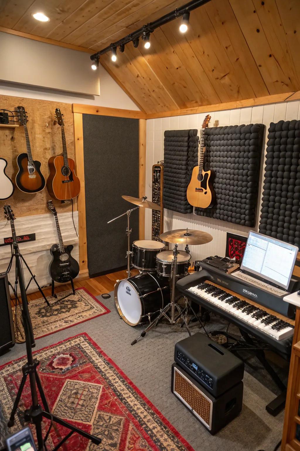 A music lover's ideal studio in a she shed.