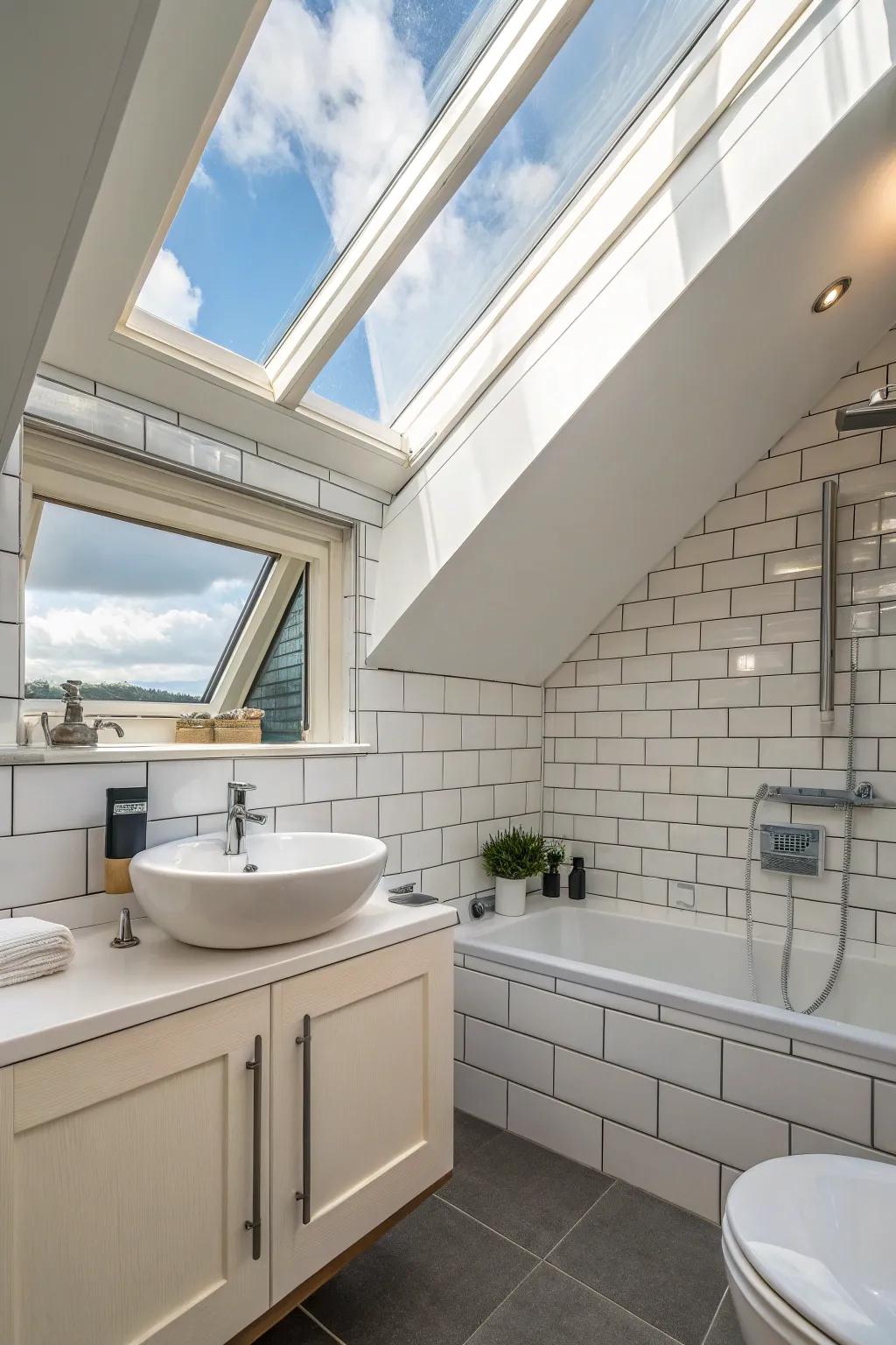Natural light cascading through a roof window.
