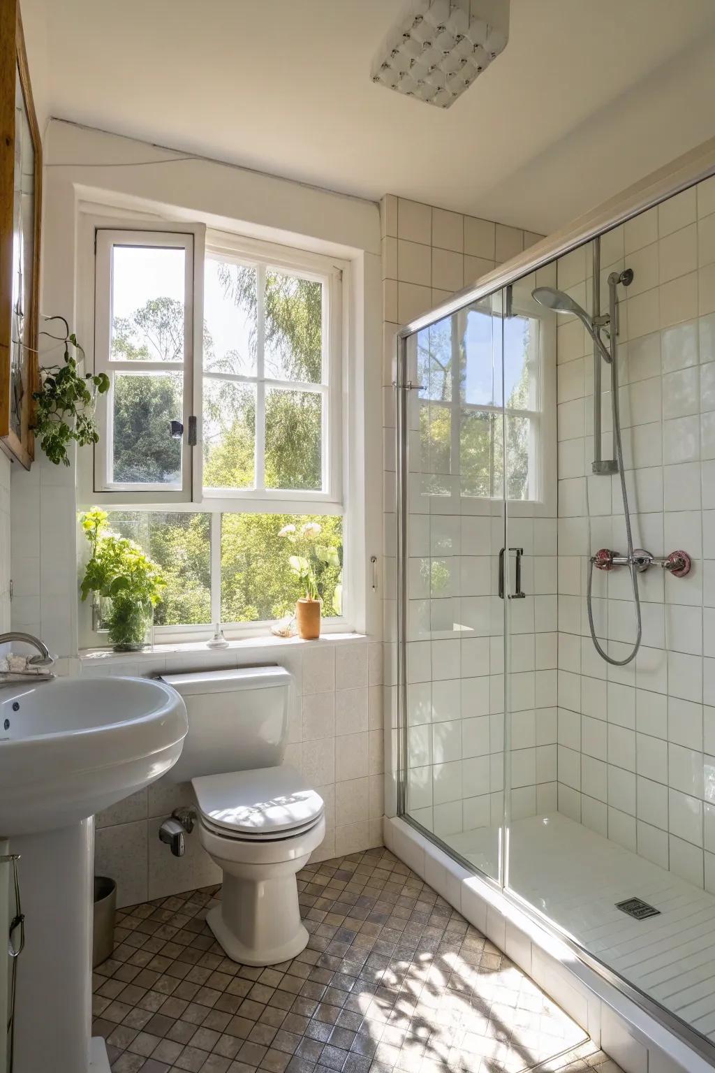 Natural light energizes and opens up compact bathroom spaces.