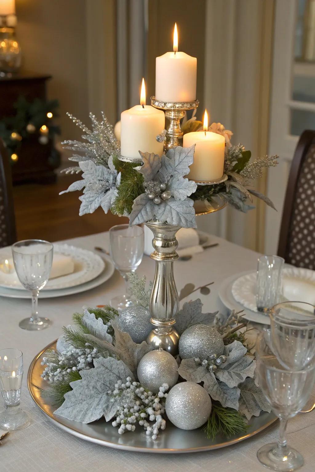 A silver core decoration elevates any holiday gathering.