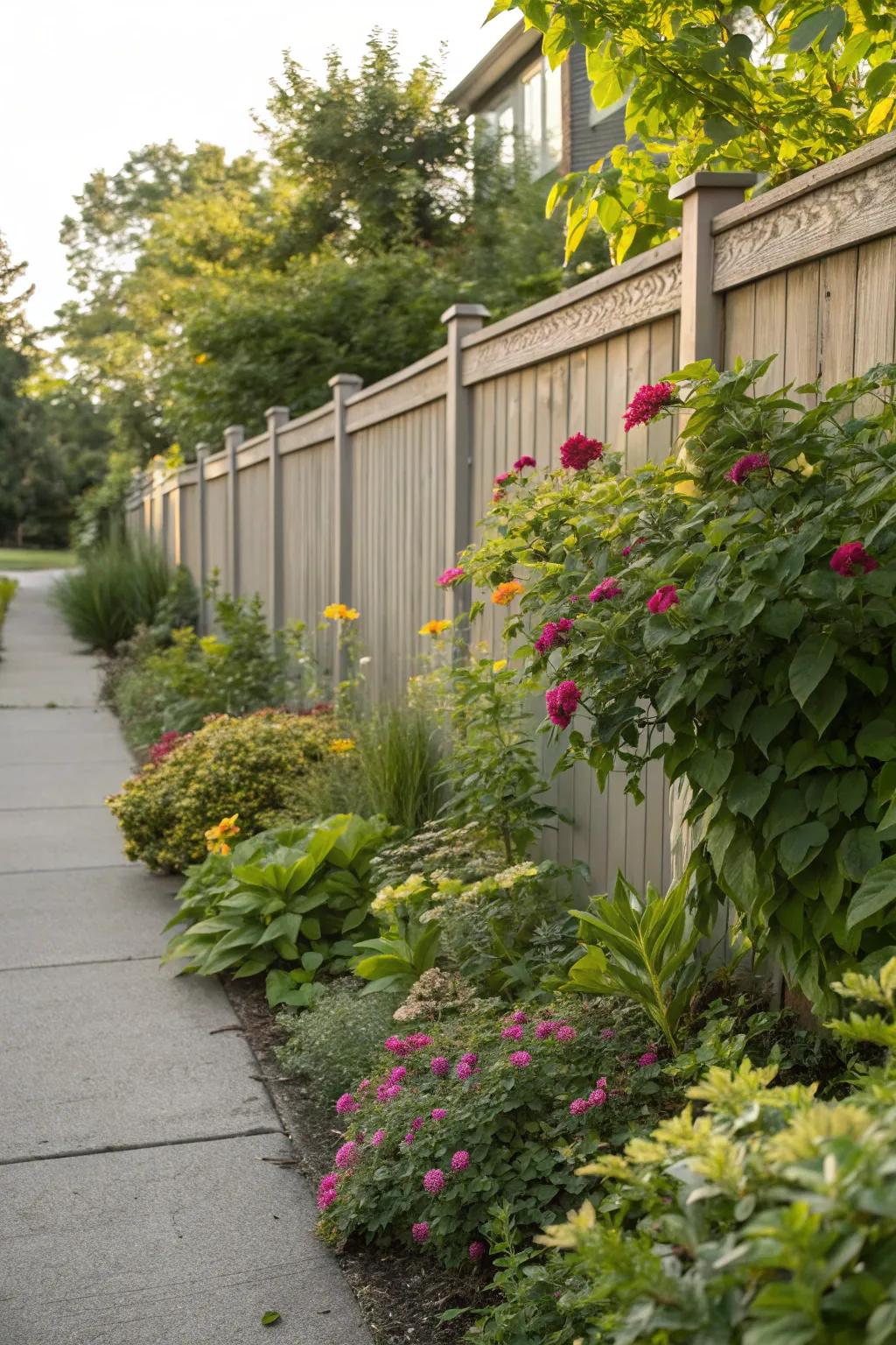 Indigenous flora provide a sustainable and easy-care choice for fence landscaping.