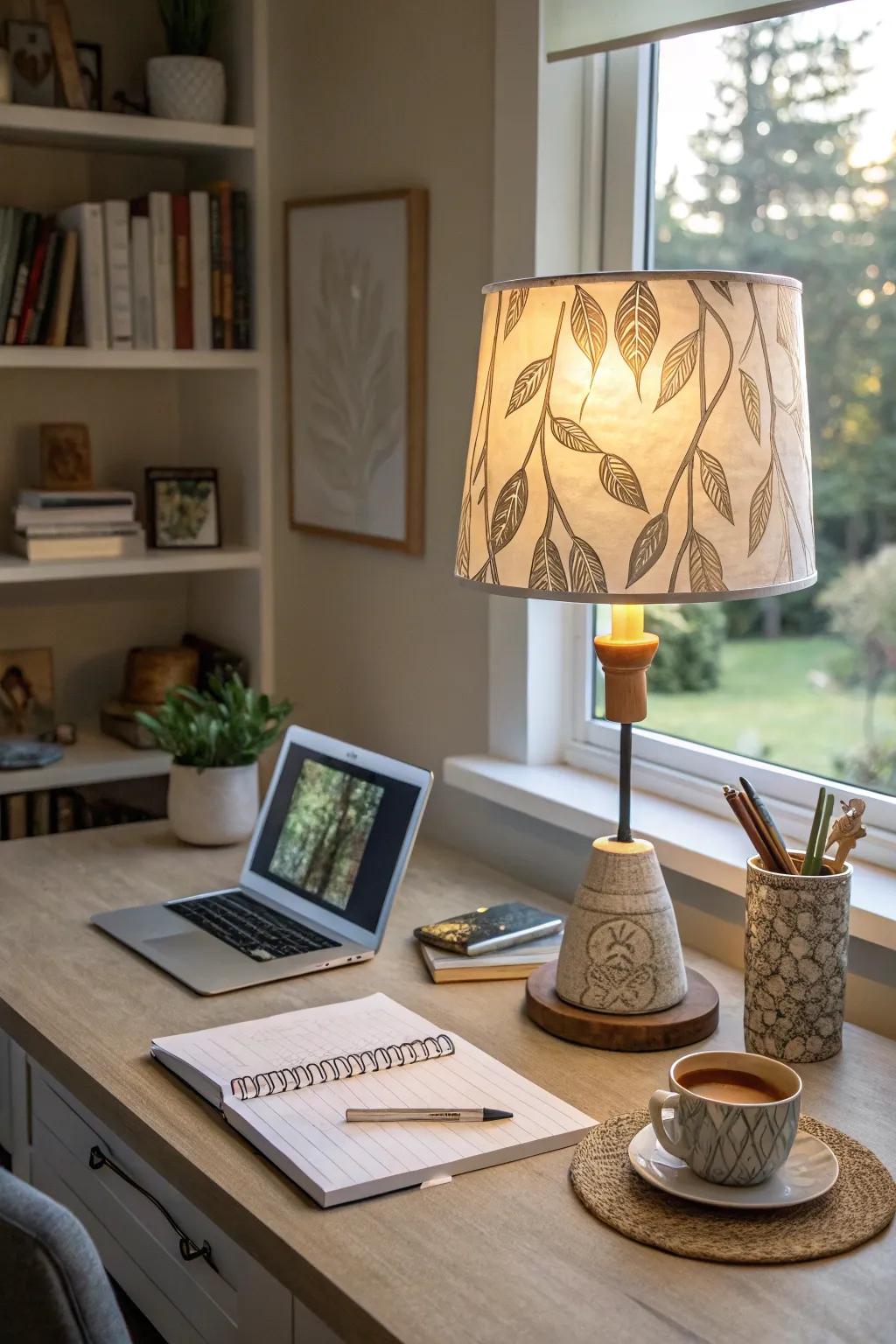 A striking lamp enhances your workspace and adds character.