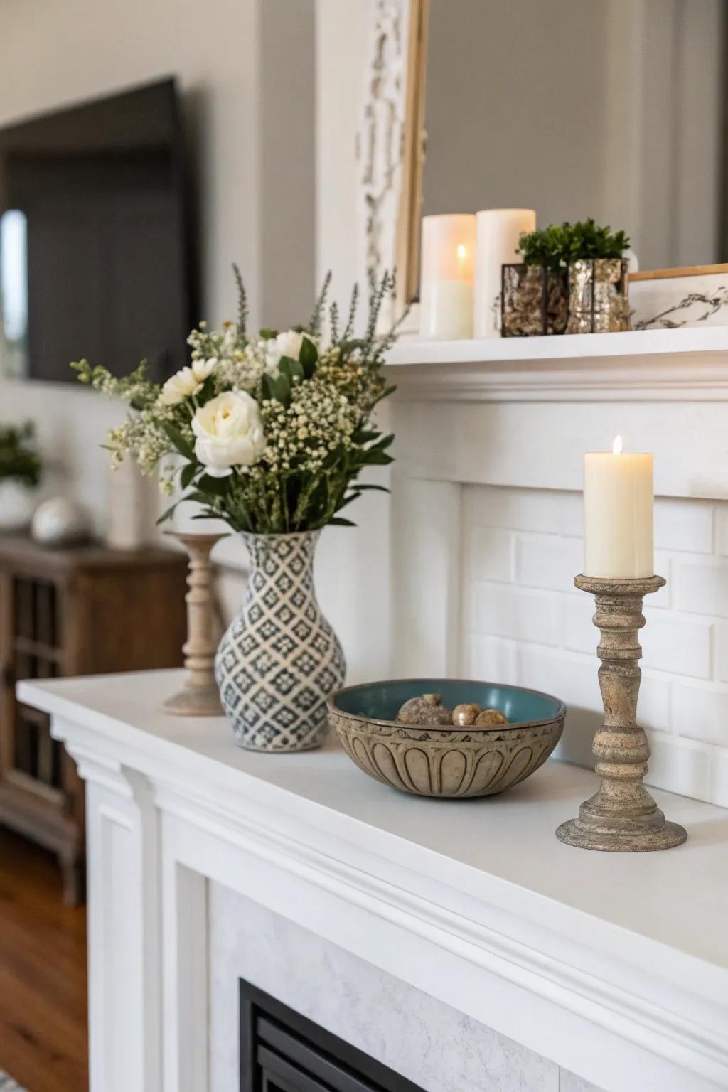 Minimalism lends this mantel a sleek and sophisticated presence.