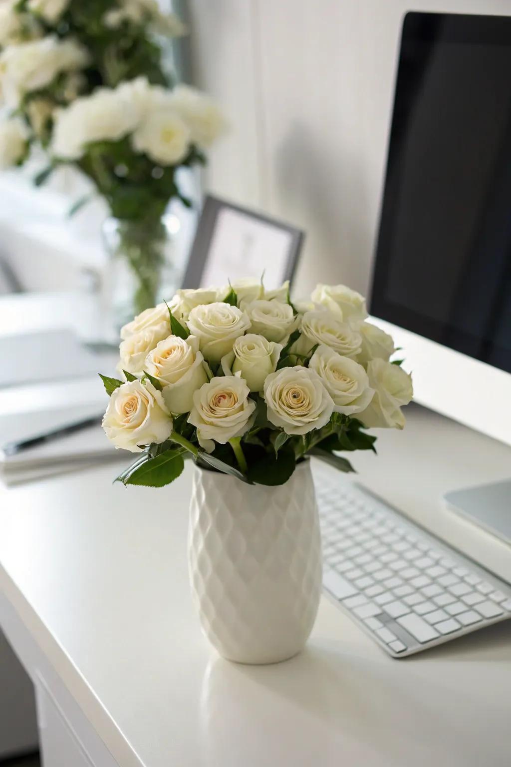 A dense arrangement of roses adding a minimalist highlight.