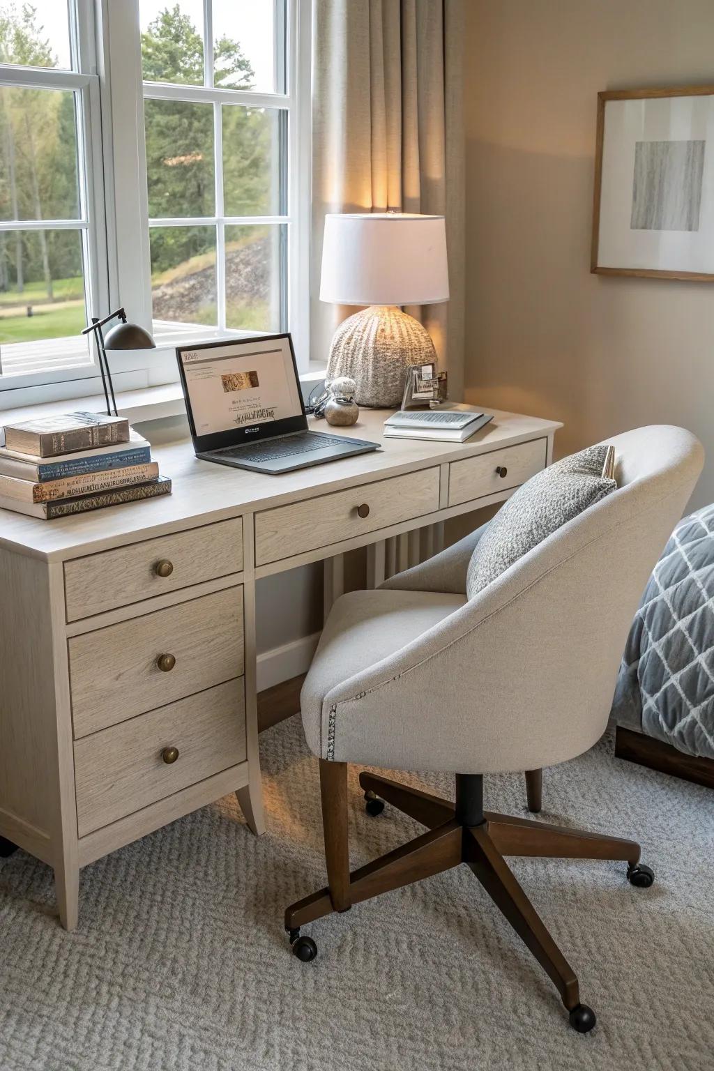 A practical and stylish work area within the boudoir.